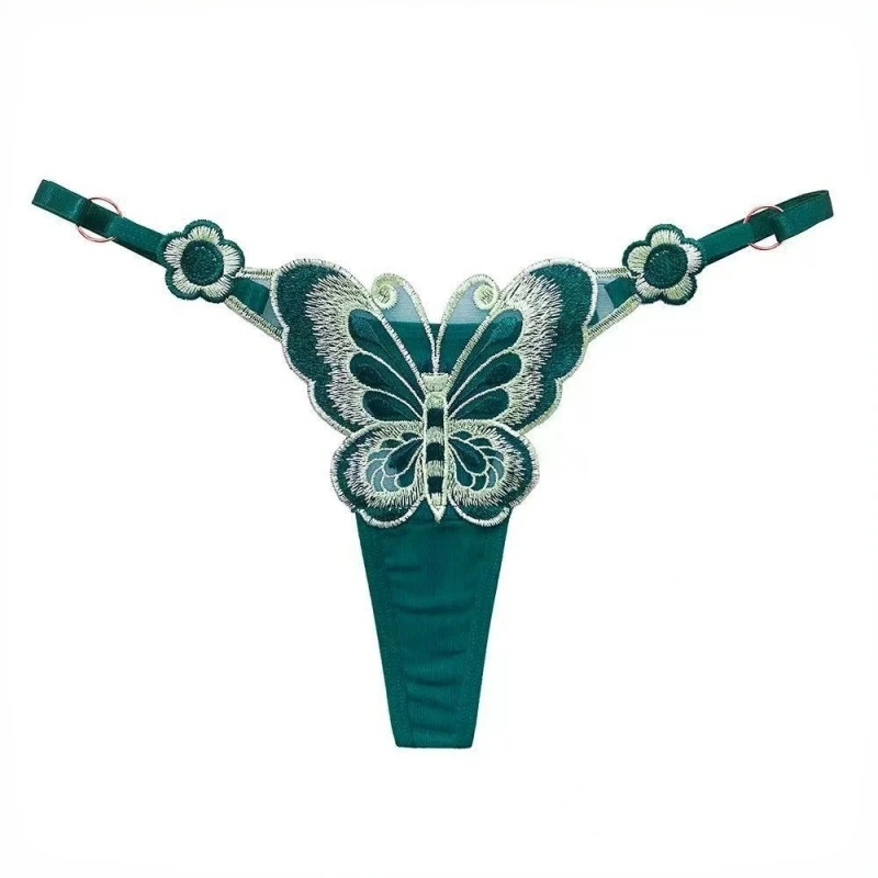 Women's Butterfly Embroidery Sheer Thong Lingerie Adjustable Intimate Panties Ladies Fashion Underwear