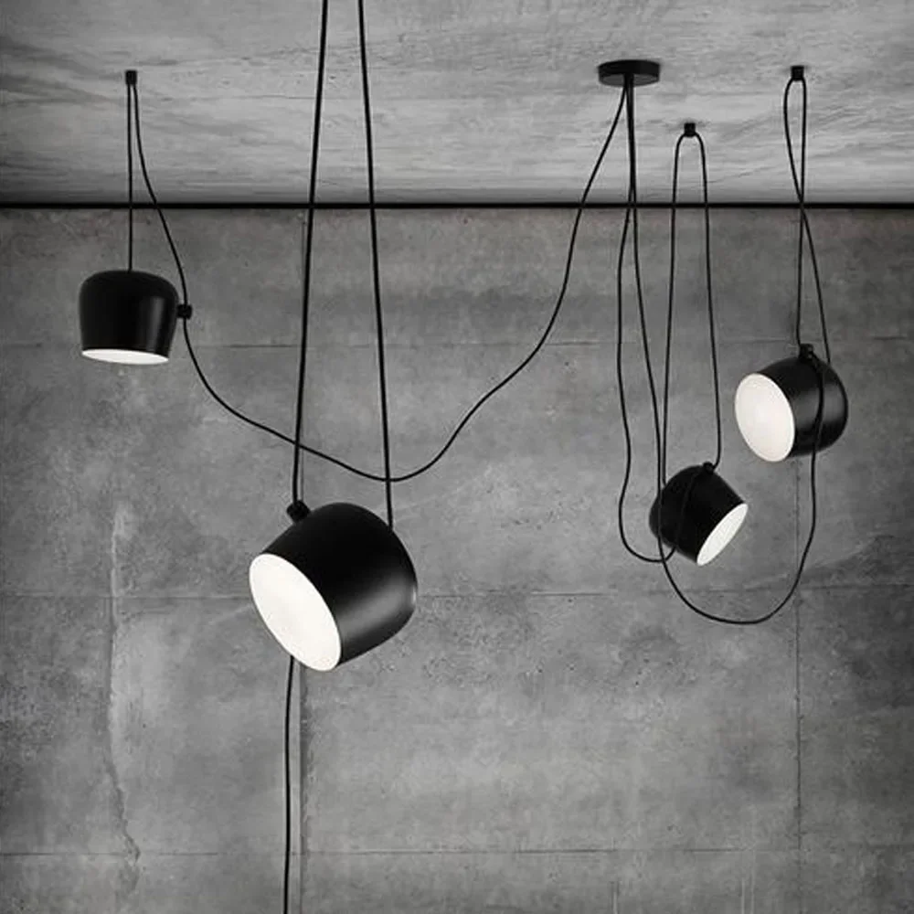 

Vintage Industrial Iron Spider Drum Pendant Lights Black Aluminum Suspension Luminaire Bar Living Room Hanging Lamp Fixtures E27