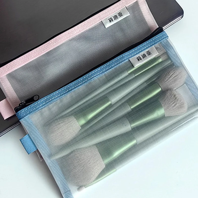 Transparent Mesh Pencil Case Ins Travel Cosmetic Organizer Makeup Pouch Lipstick Makeup Brush Storage Bags Student