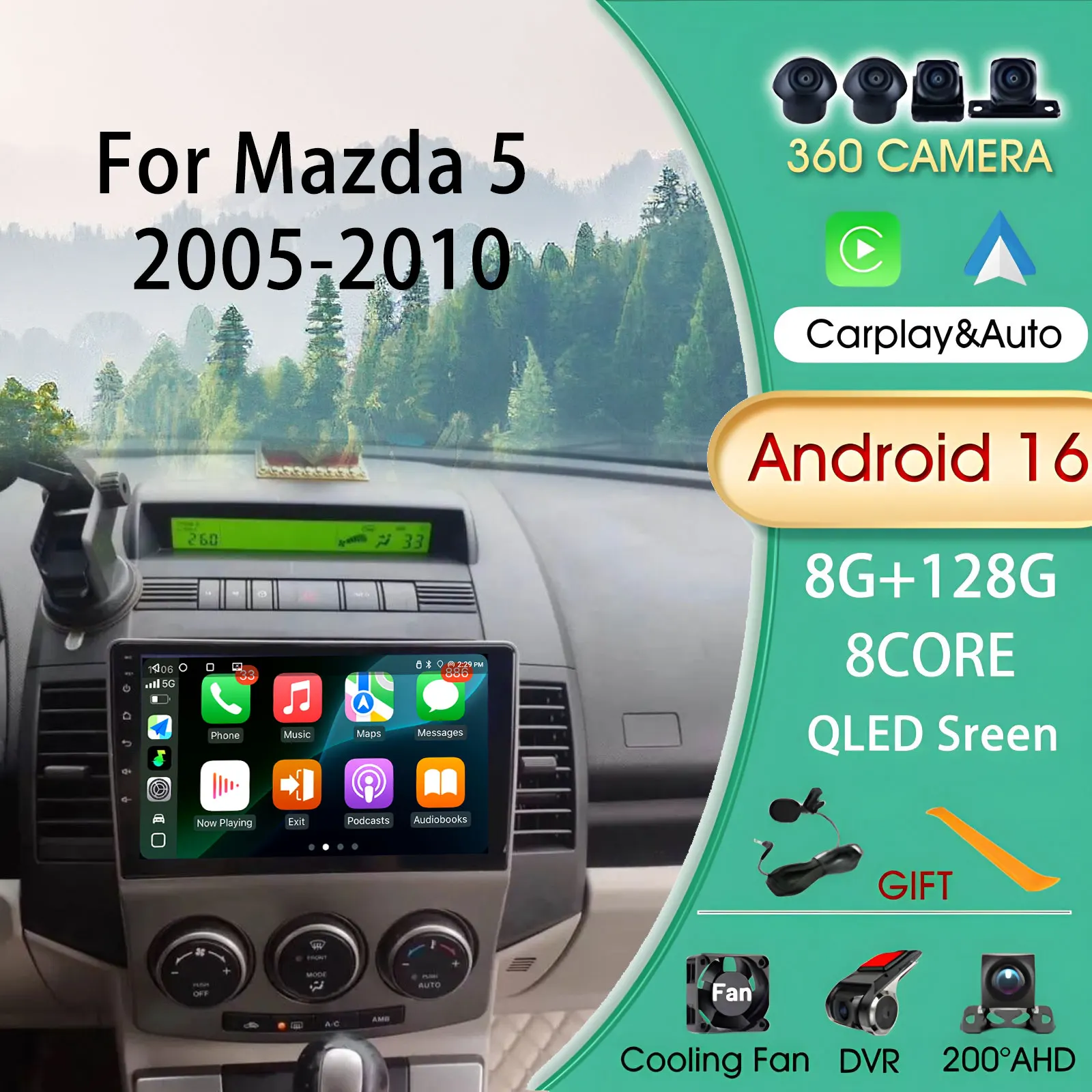 

Car Radio For Mazda 5 2005-2010 Multimedia Automotive Bluetooth Wireless Carplay Android Auto wifi gps Car Video Subwoofer wifi