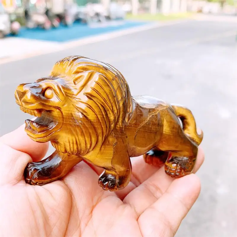 Natural Yellow Tiger Eye Stone Lion Carving  Animal Ornaments Statue Gift Healing Gem Crafts For Home Decoration 1PCS