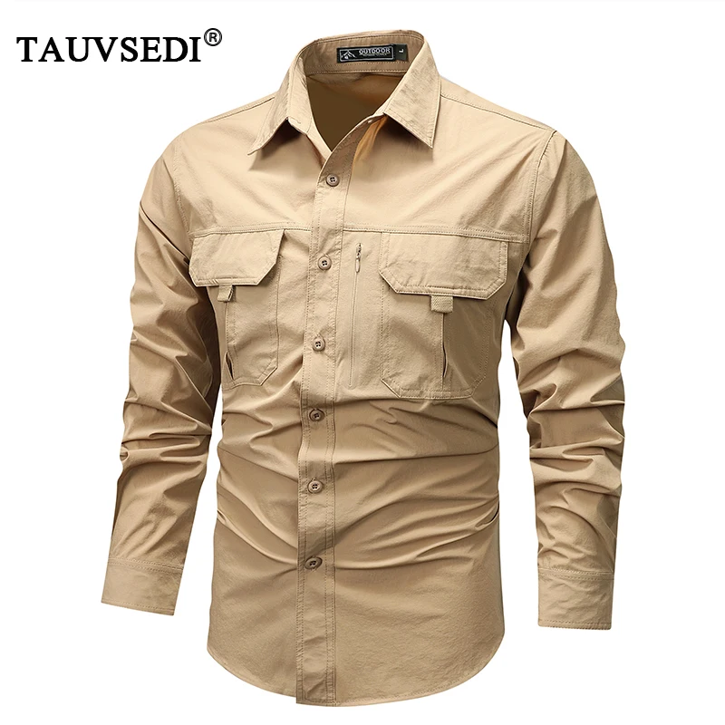 Spring Autumn Men Cotton Long Sleeve Cargo Shirts Jackets Man Tactic Military Casual Polo Shirt Mens Streetwear Retro Shirt Tops