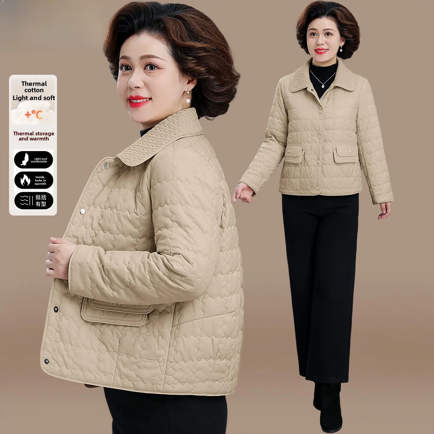 

Lightweight Cotton Jaet Faionable Autumn Winter Coat for orter Women Middle-Aged And ly Ladies Sli Poly Fiber
