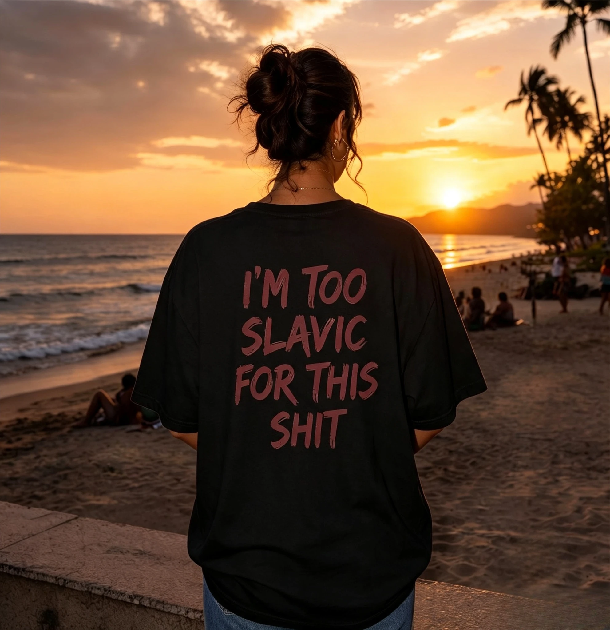 Trendy Funny Slavic Quote Print Women T Shirt Casual Loose Fit Summer Top for Beach Vacation Streetwear Daily Leisure Outfit