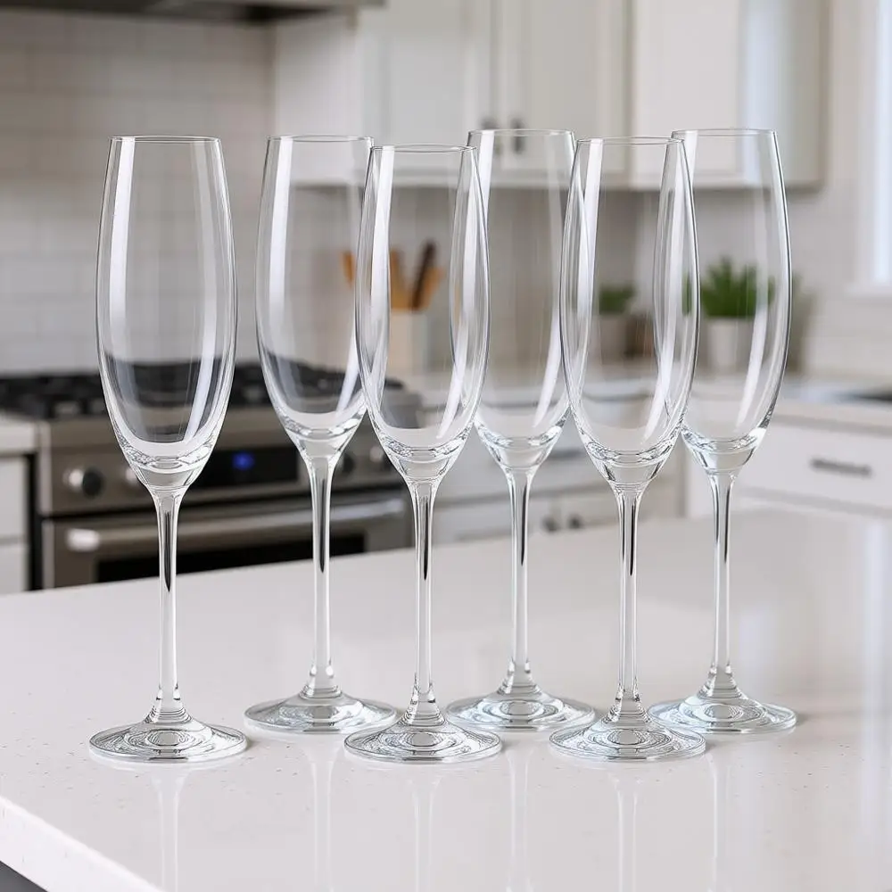 

Набор из 6 бокалов для шампанского, 8 унций, 1,5 x 10 дюймов, прозрачное европейское стекло, на ножке, можно мыть в посудомоечной машине, декор для свадьбы, Нового года