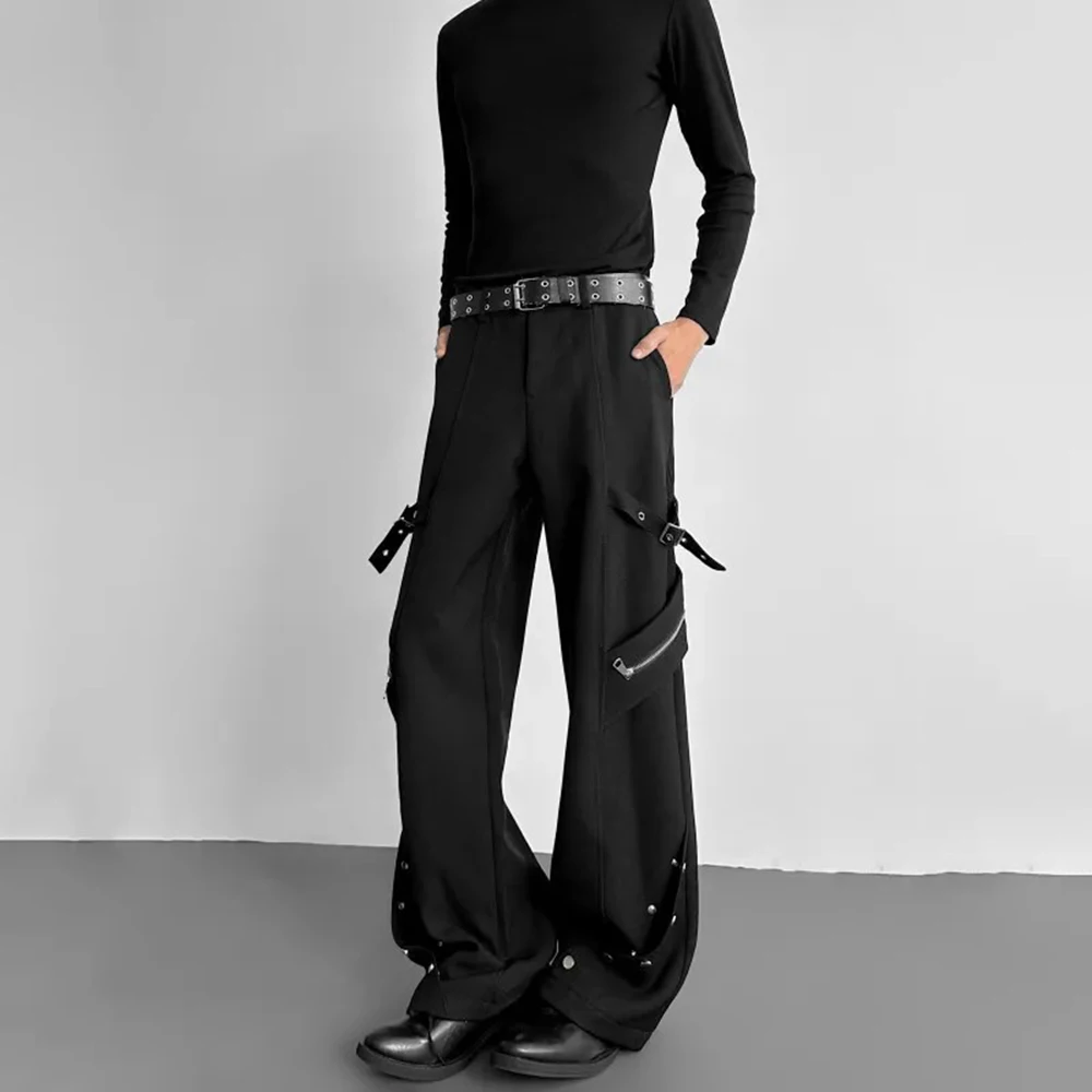 

Mens Zippered Belted Casual Trousers Streetwear Fashion Y2k Niche Nightclub Youth Straight Leg Trousers Men'S Clothing 2026 New