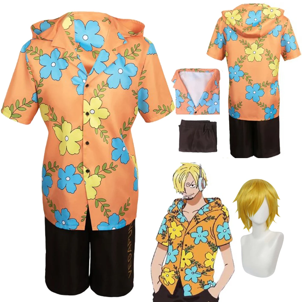 Anime Egghead Island Cosplay Traje, peruca Sanji, camisa e calça para meninos, Carnaval Halloween, Fato de RPG, adulto