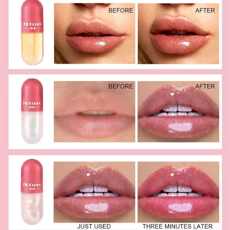 Capsule Liquid Lip Blam Moisturizing Transparent Color Changing Lip Plumper Volumising Essence Oil Mirror Jelly Lipgloss Makeup