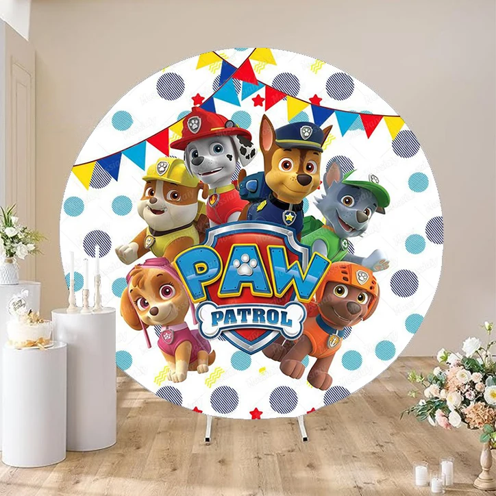 Paw Patrols Round Backdrop Cover Girl Boy Children Birthday Gift Party Dogs Decor Baby Shower Background Photography Studio Prop