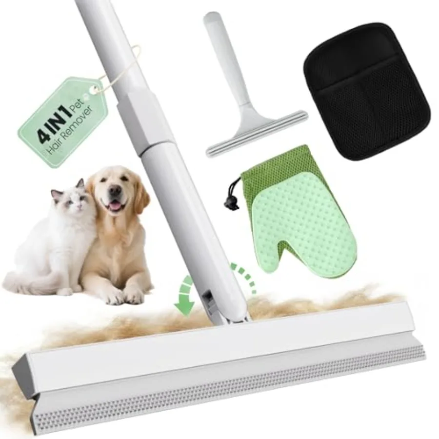 

Carpet Rake for Pet Hair Removal Tool - 4 in 1 Pet Hair Remover Kit for Dog Cat Fur Remover Contain 60" Adjustable Rubber Broom