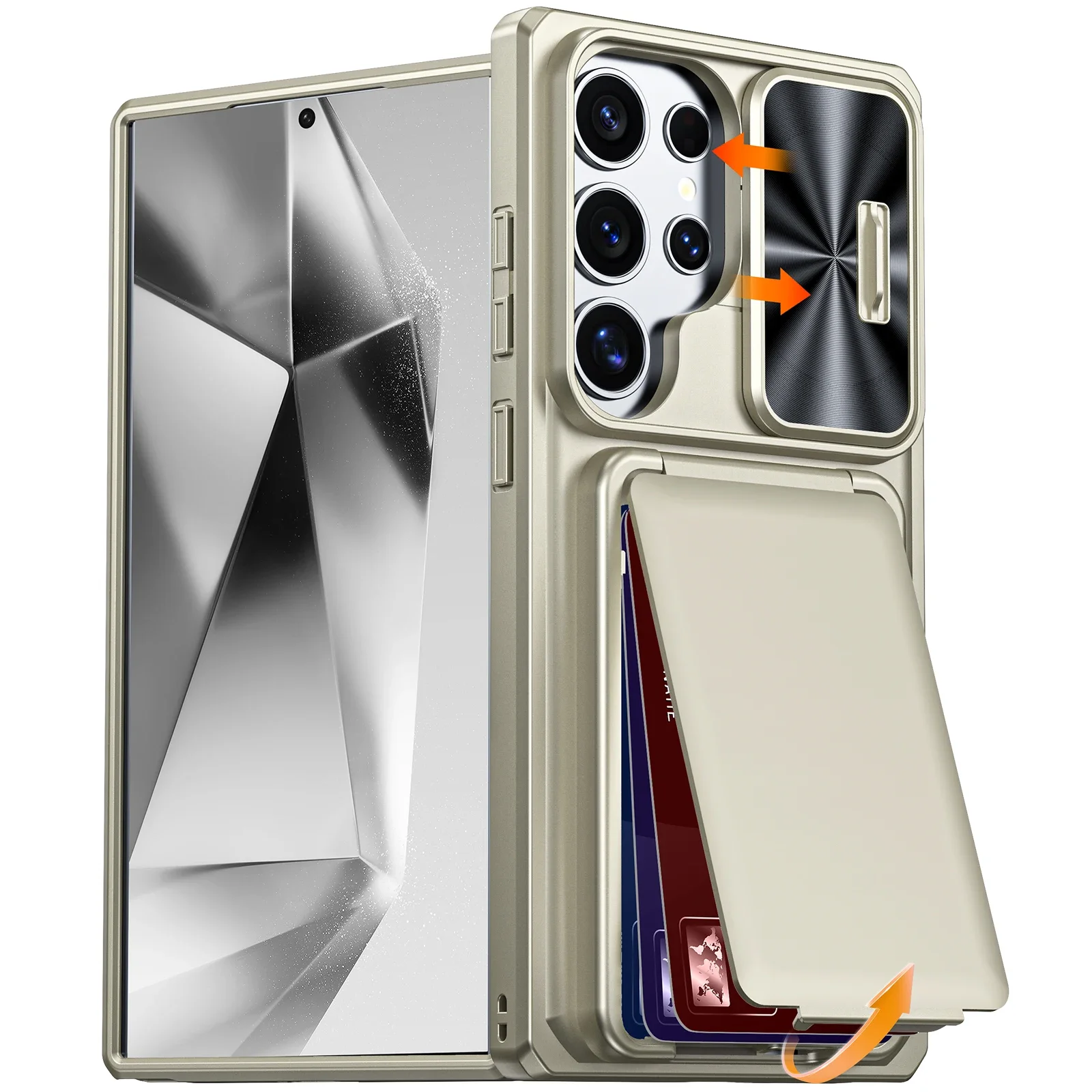 

For Galaxy S24 Ultra Case,with Camera Cover,Card Holder[RFID Blocking]12FT Military Grade Shockproof Wallet Phone Case-Titanium