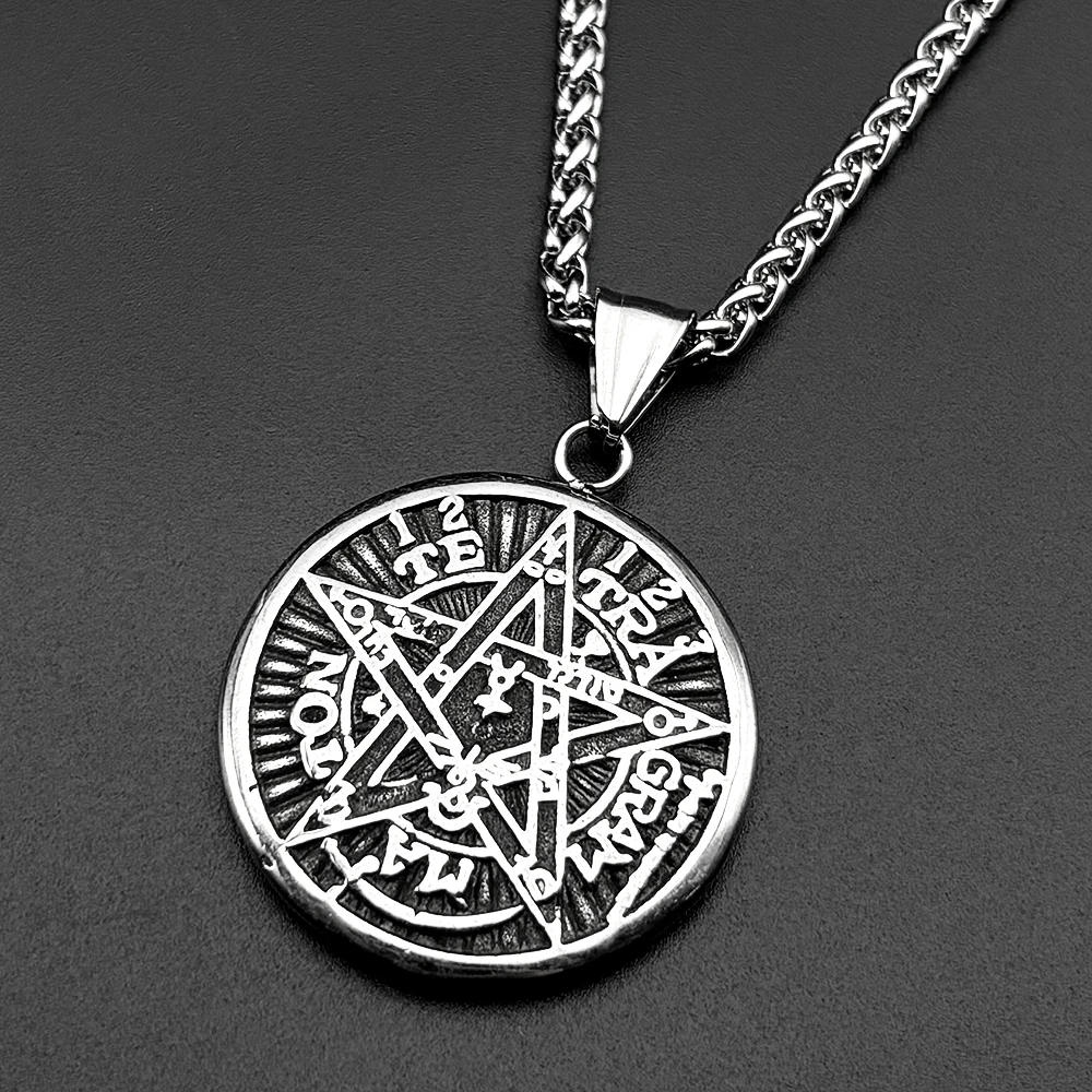 Witchcraft Pentagram Necklace For Women Stainless Steel Black Tetragrammaton Solomon Gothic Dark Punk Amulet Male Chain Jewelry