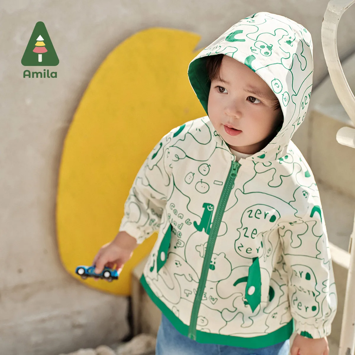 Amila Baby Jacket 2024 Spring New 3-in-1 Waterproof Windproof Printed Coat Girls Boys Cute Children Clothes