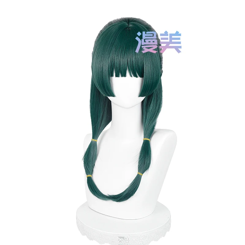 شعر مستعار ماو جينشي تأثيري ، شعر مستعار صناعي مقاوم للحرارة ، أنيمي تأثيري ، أخضر داكن وأرجواني #6