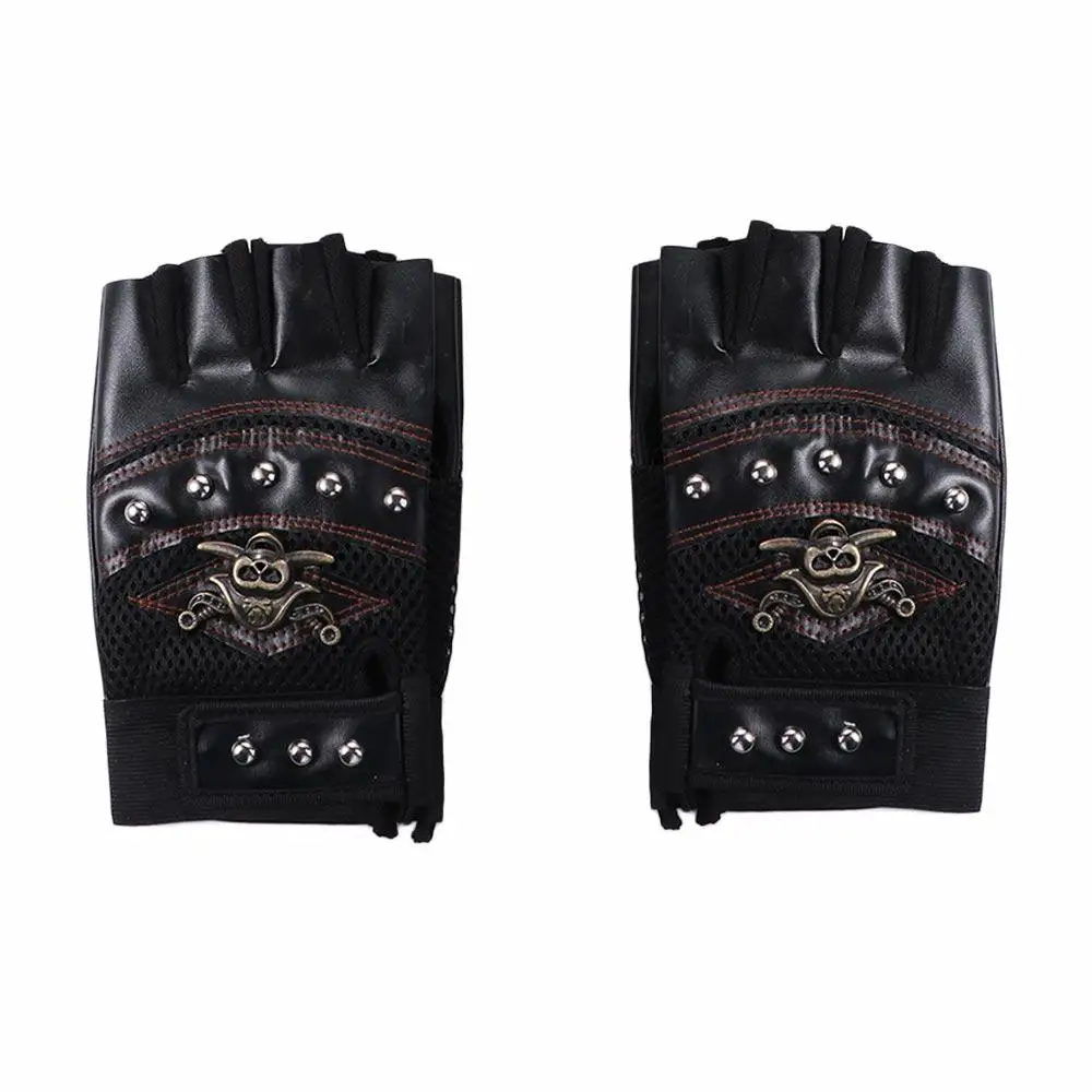 Women Motorcycle Accessories Punk Anti-slip Fingerless Rivet Motorcycle Gloves Cycling Gloves Skulls Gloves Half Finger Gloves