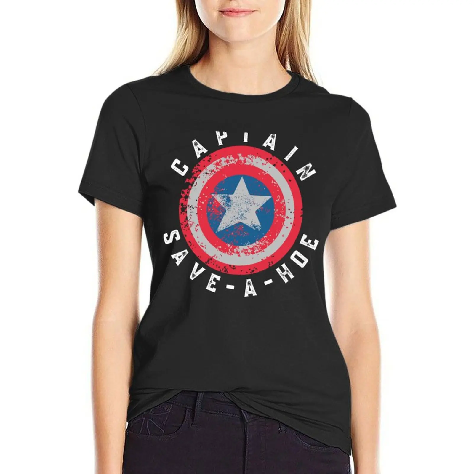 

Captain Save-A-HoeAmerican Hero Essential T-Shirt Short sleeve tee cute tops funny Aesthetic clothing woman t shirt