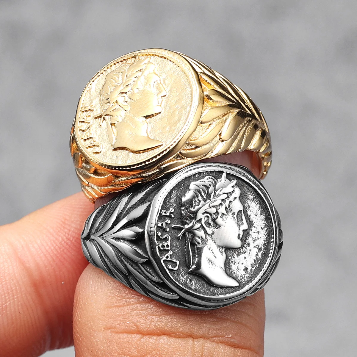 Caesar Face Ring 316L Stainless Steel Men Rings Victory Roma Statue Punk Rock for Male Biker Boyfriend Jewelry Gift Dropshipping