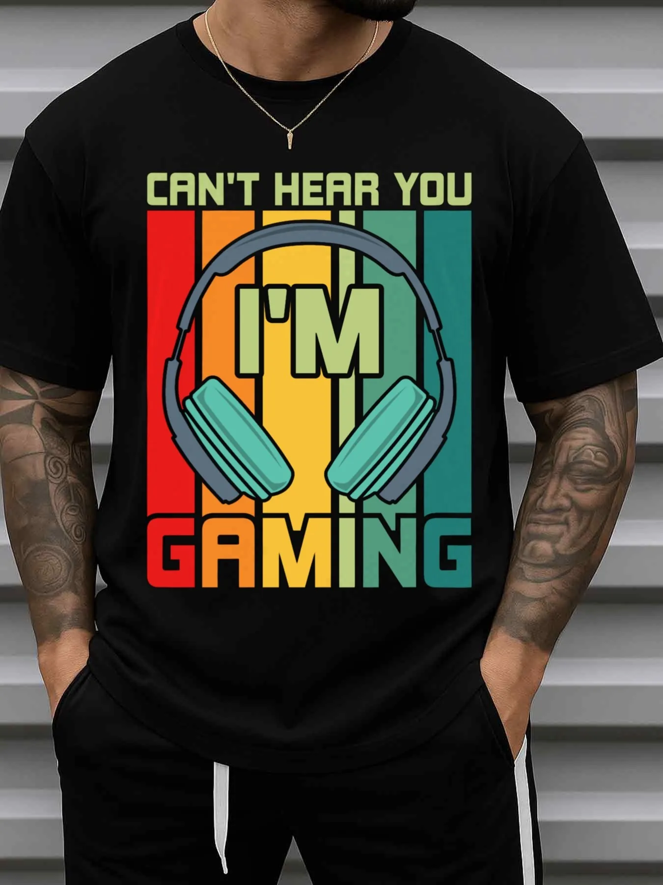 Gamer Headset T-Shirt Comfortable Colorful T-Shirt Trendy Print, Casual Crew Neck, Short Sleeve, Suitable for All Seasons, Perfect for Weekend and Casual Occasions, Soft and Comfortable, Fun Halloween Gift