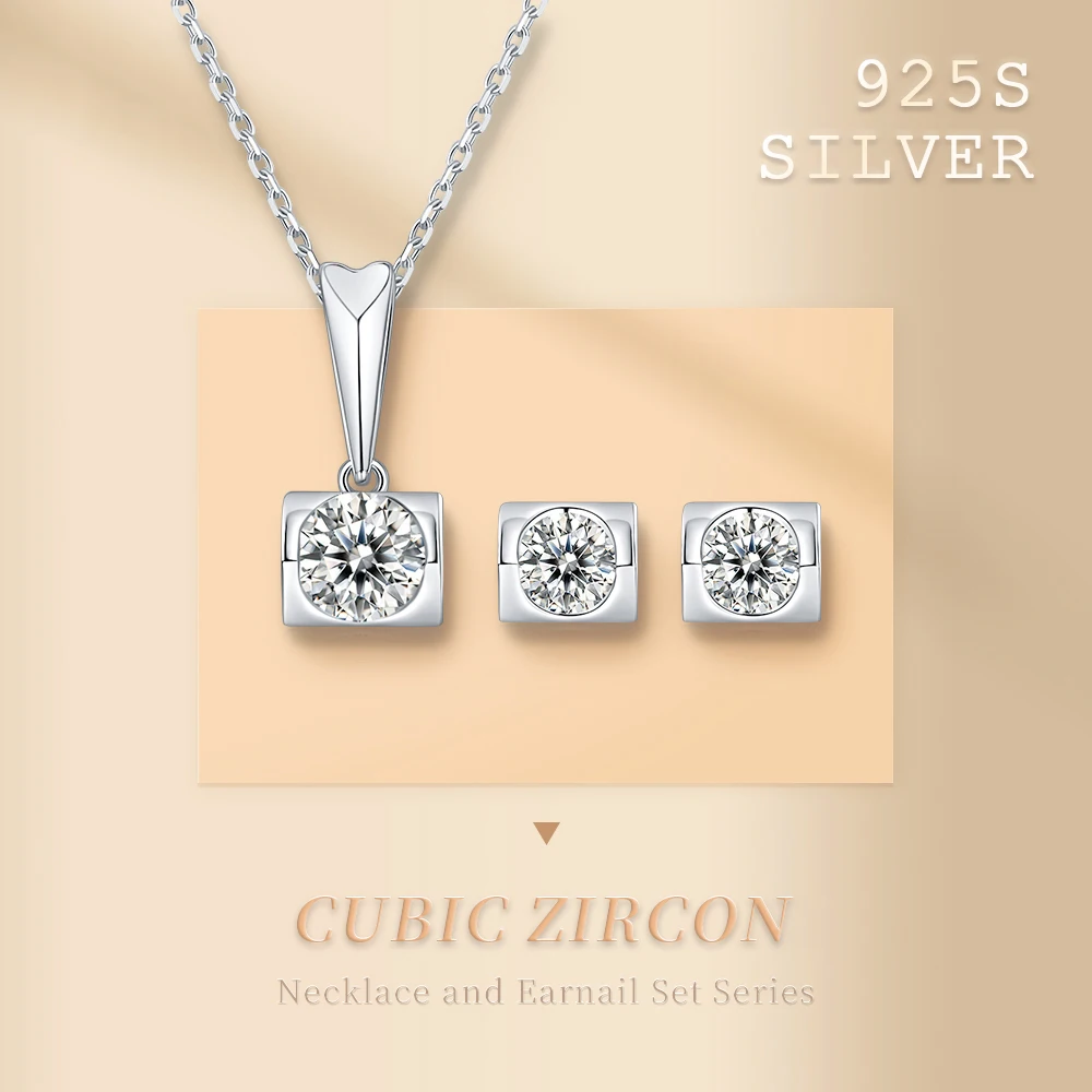 

S925 Серебряный ангел-поцелуй Цирконий Подвеска Набор простых и элегантных серег и ожерелья в качестве подарка на День святого Валентина и свадьбу