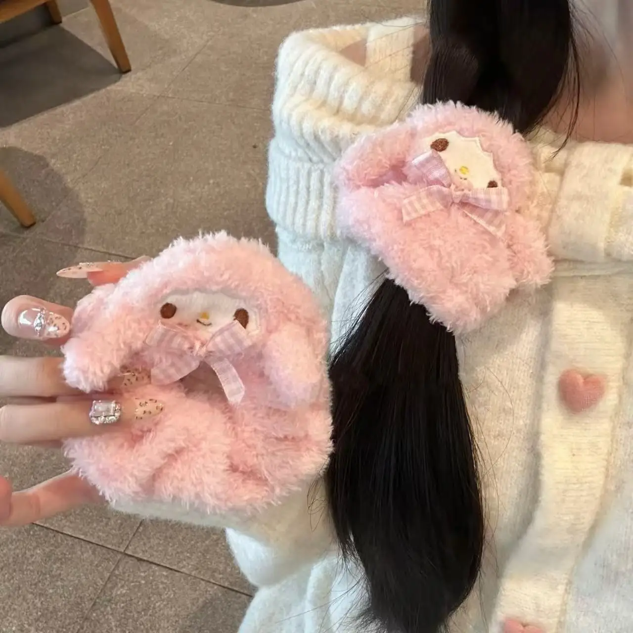 Sanrio PomPom Purin Kawaii Plush My Sweet Piano Hangyodon Pachacco Hair Circle Kawaii Fluffy Large Intestine Hair Ring Periphery