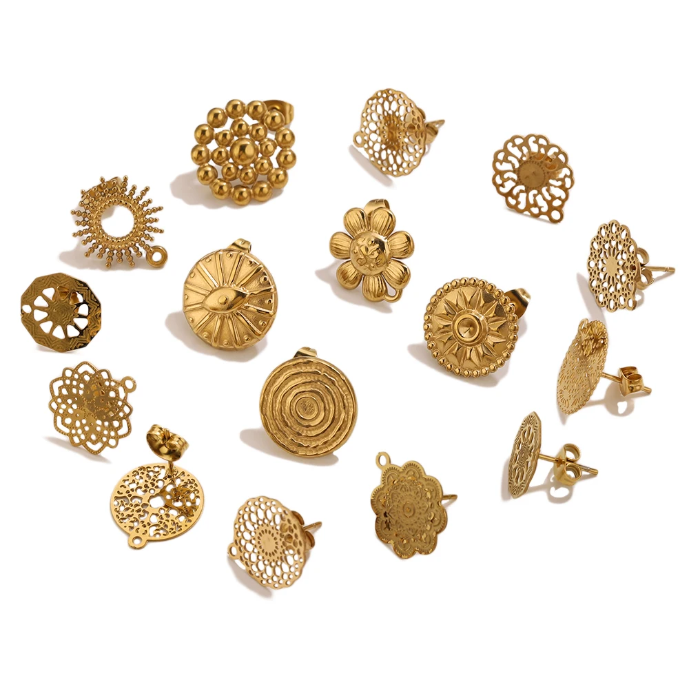 6pcs/lot Gold Color Stainless Steel Sun Flower Blank Earring Studs Base Pins With Earring Plug Ear Back for DIY Jewelry Making image 2