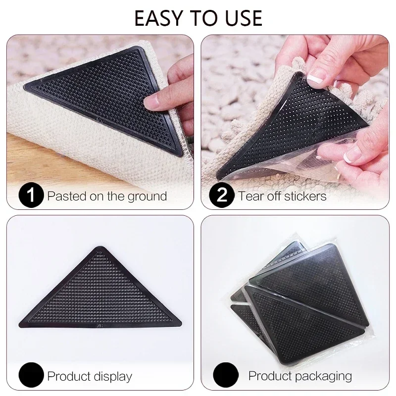 4/8Pcs set Carpet Non-slip Sticker Reusable Washable Anti Curling Carpet  Patch Fixed  Floor Rug Mat Tape Gripper Corner Carpet