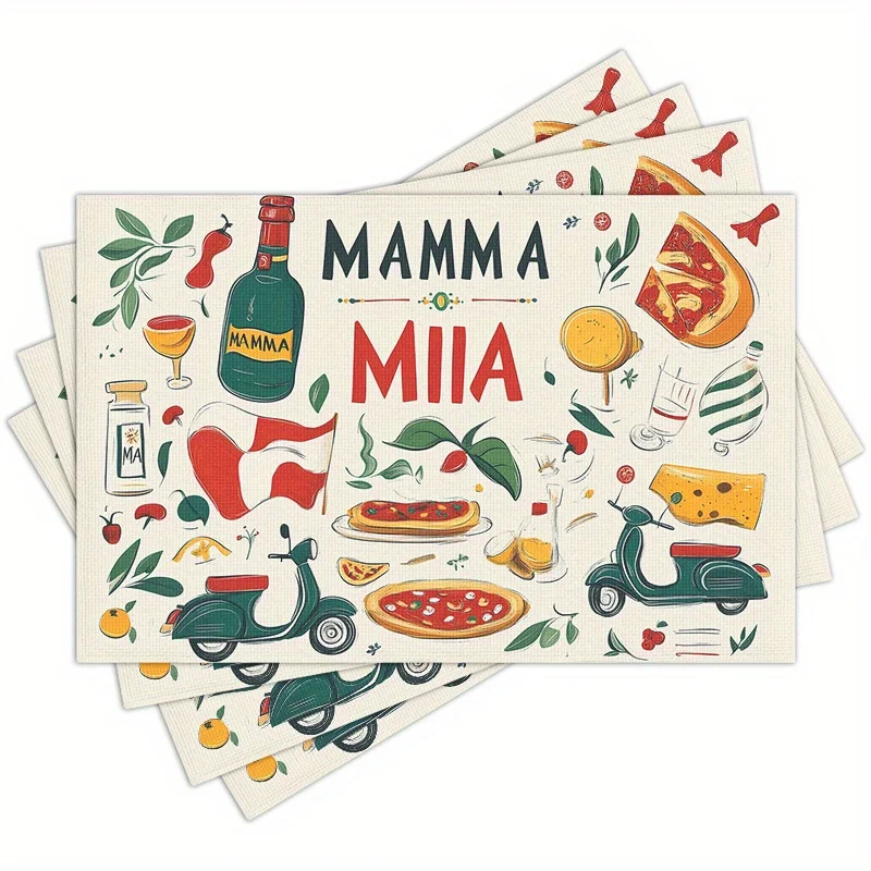 Set of 4 Placemats Featuring Italian Style Design, Measuring 30.48X45.72 cm, Suitable for Kitchen And Dining Room Decor