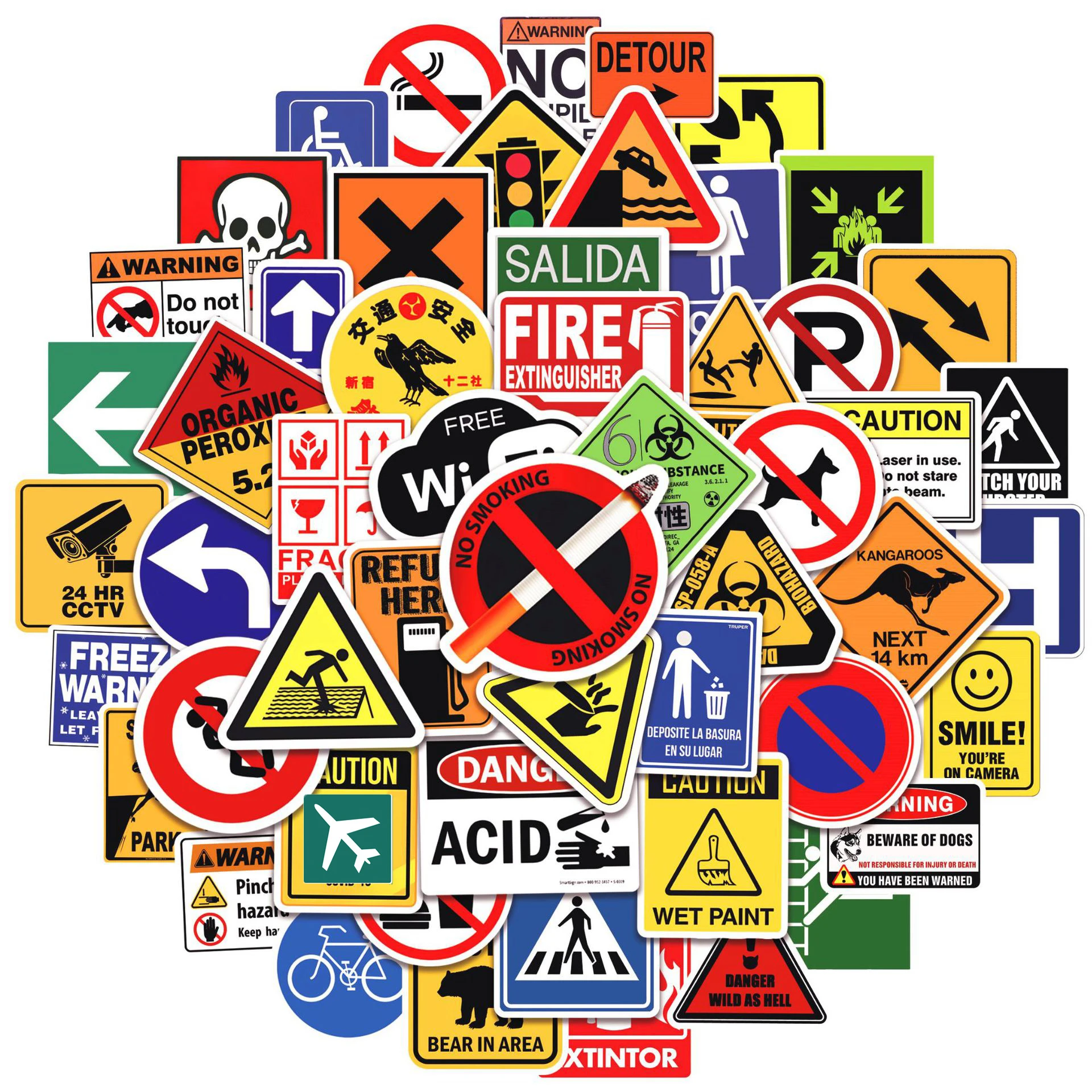 50/100Pcs Danger Banning Signs Warning Stickers Cool Decal for Laptop Motorcycle Helmet Bike PVC Waterproof Graffiti Sticker Toy