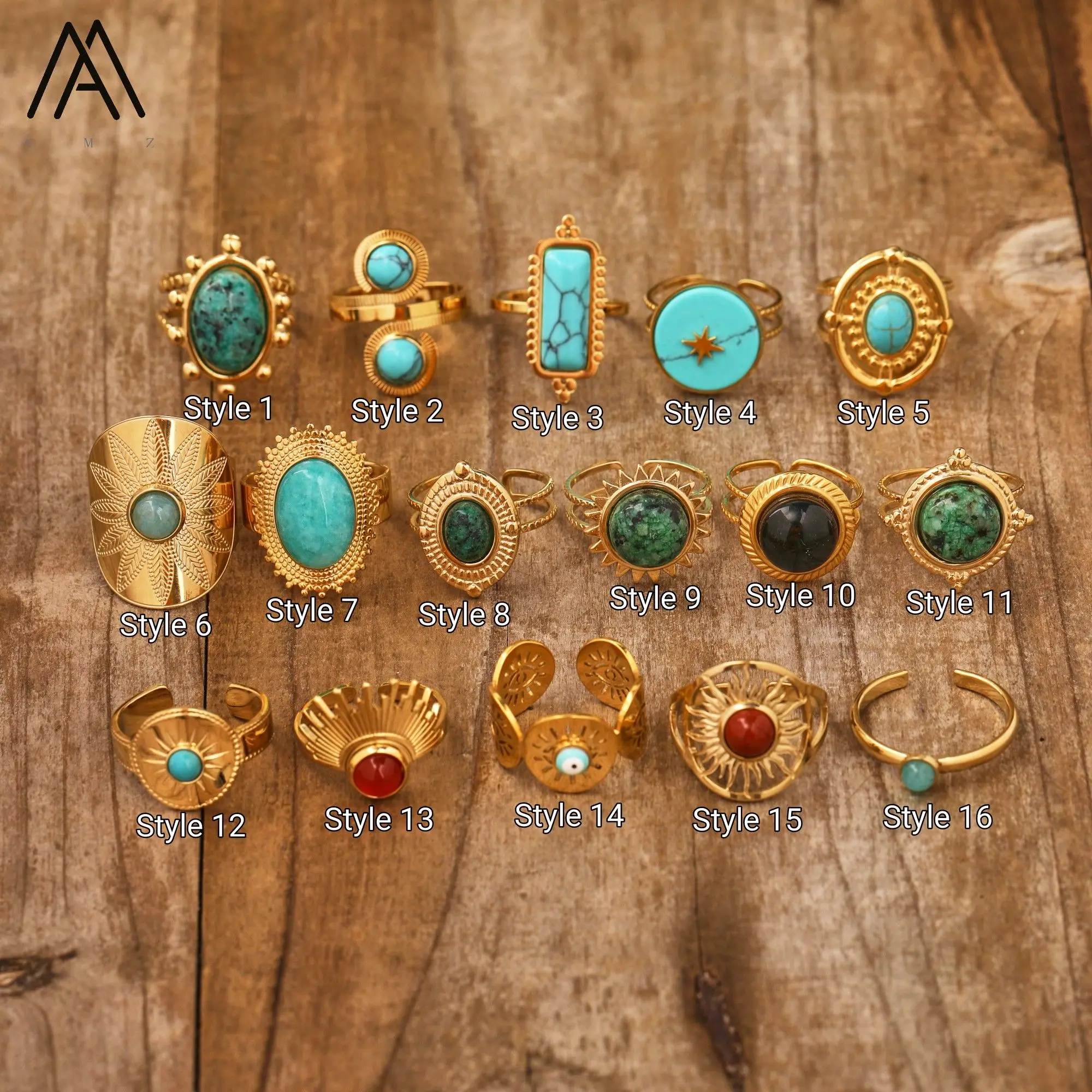 Stainless Steel Rings for Women Vintage Natural Stone Ring Turquoise Charms Man Female Jewelry