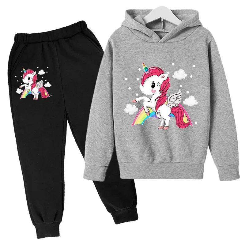 

Girl's Cartoon Unicorn Printed Spring and Autumn Children's Set