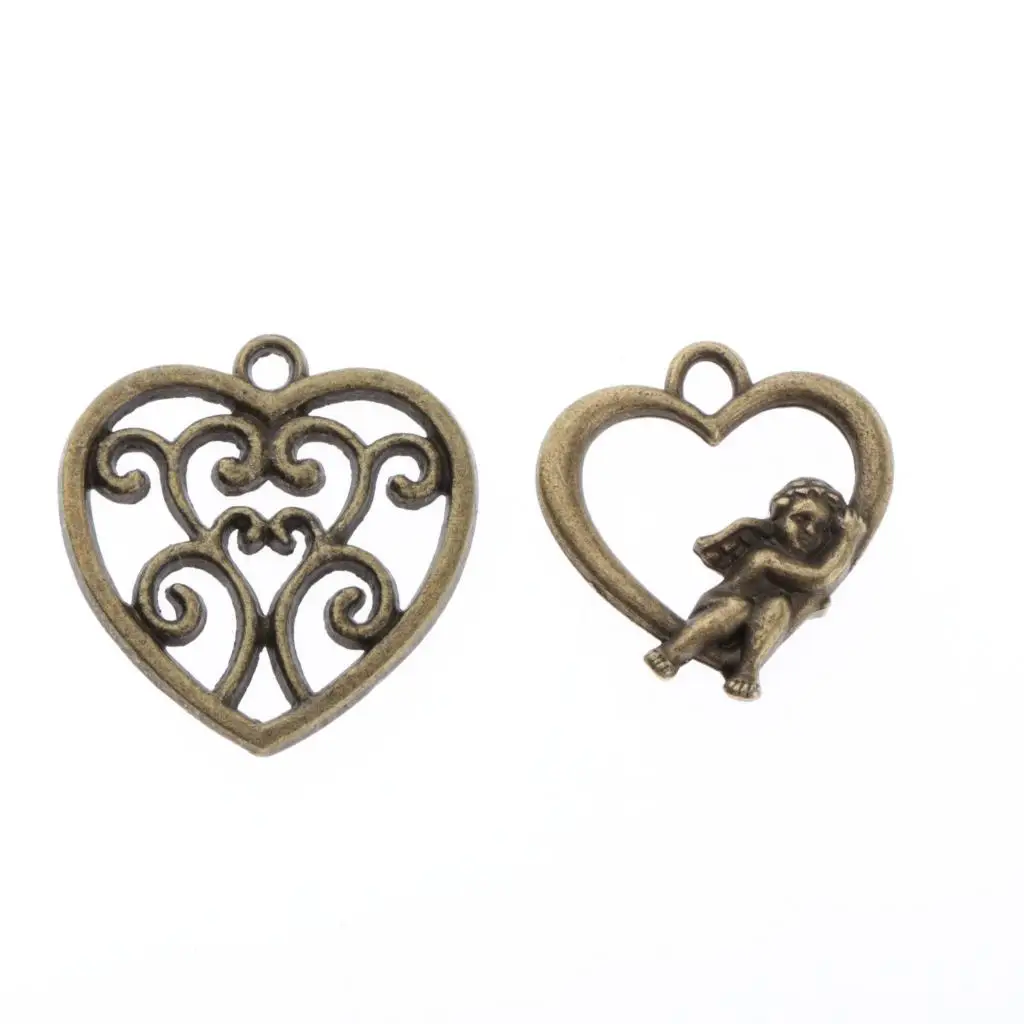 Assorted Antique Bronze Heart Charms Vintage Style Alloy Pendant for Jewelry Making Findings Crafting Necklace Bracelet
