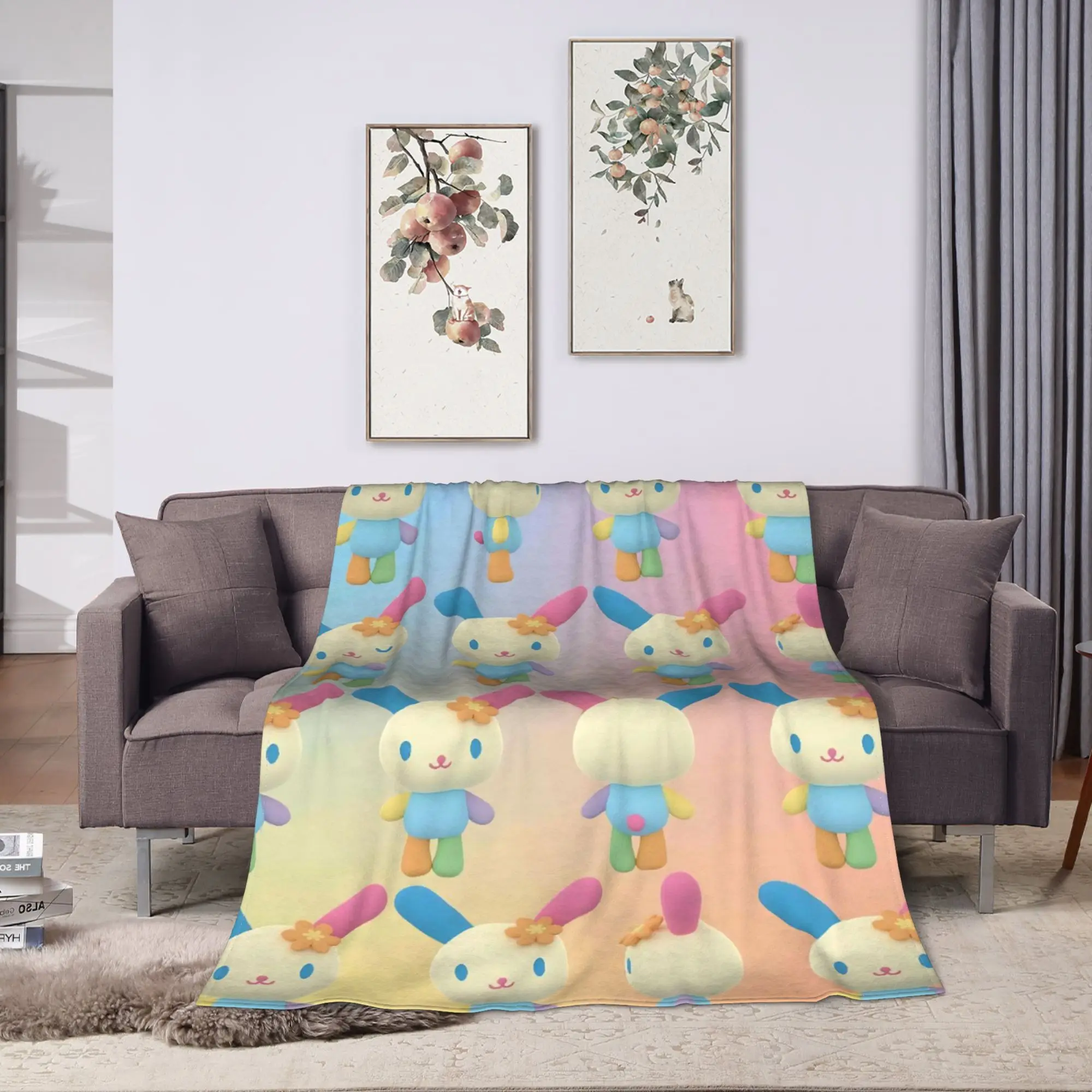 Usahana Cartoon Blanket  Super Soft Pattern Plush Throw Blanket For Students Outdoor Flannel Bedspread Bed Cover
