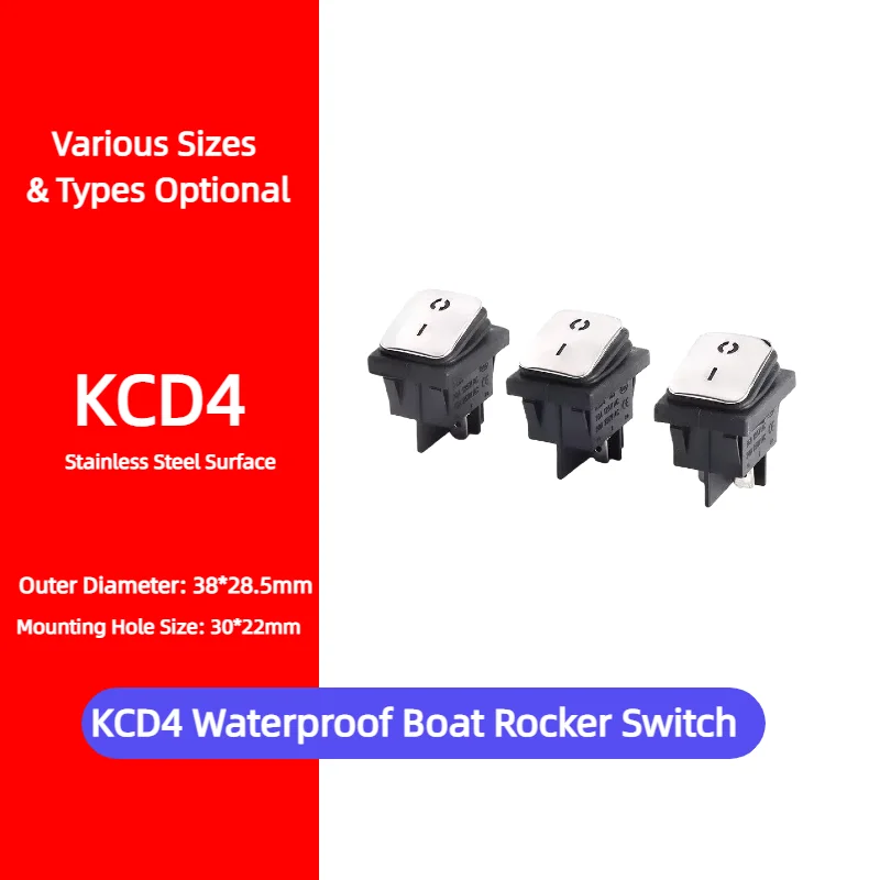 KCD4 20A Waterproof Dustproof Boat Rocker Switch 4Pin 2Pos Silver Contact Power Button Industrial Equipment Panel Mount