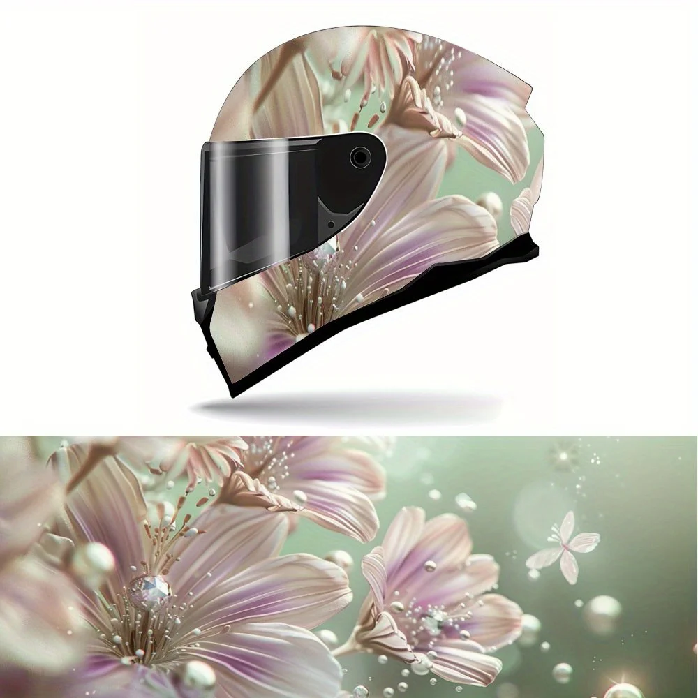 

Full Face Elegant Pink Flowers pattern Helmet Decals - Durable and Waterproof PVC, self-adhesive Motorcycle Racing Helmet Aesthe