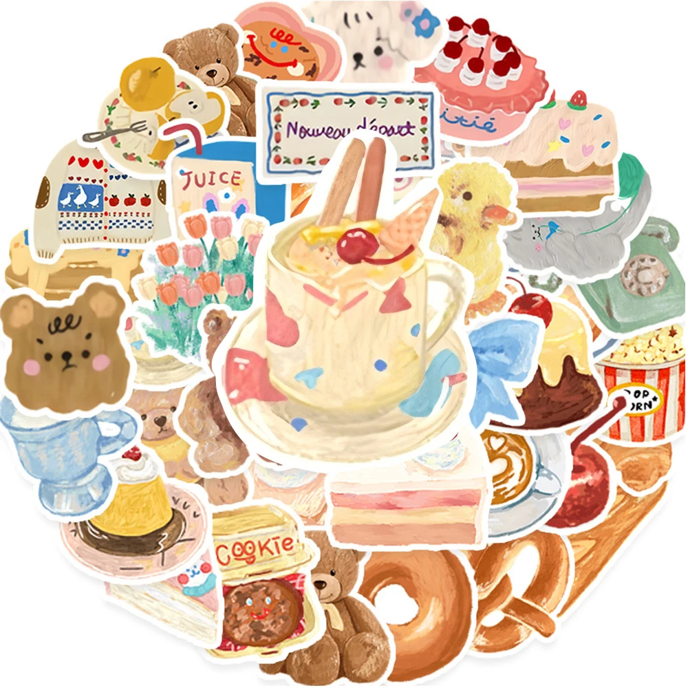 

10/30/50pcs Cute Cartoon Korean Style Little Bear Cake Stickers DIY Laptop Phone Suitcase Notebook Decoration Sticker Kids Toys