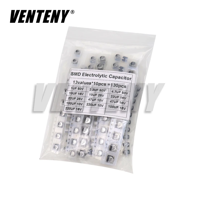 130 teile/los 1uf-220uf smd Aluminium-Elektrolyt kondensator sortiertes Kit 13 Werte * 10 Stück = 130 Stück Kapazitäts proben eingestellt