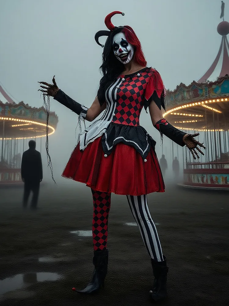 

2026 Хэллоуин, новый костюм ужасов клоуна для косплея, Ghostly Horror Par, одежда для выступлений, женская традиционная китайская одежда...