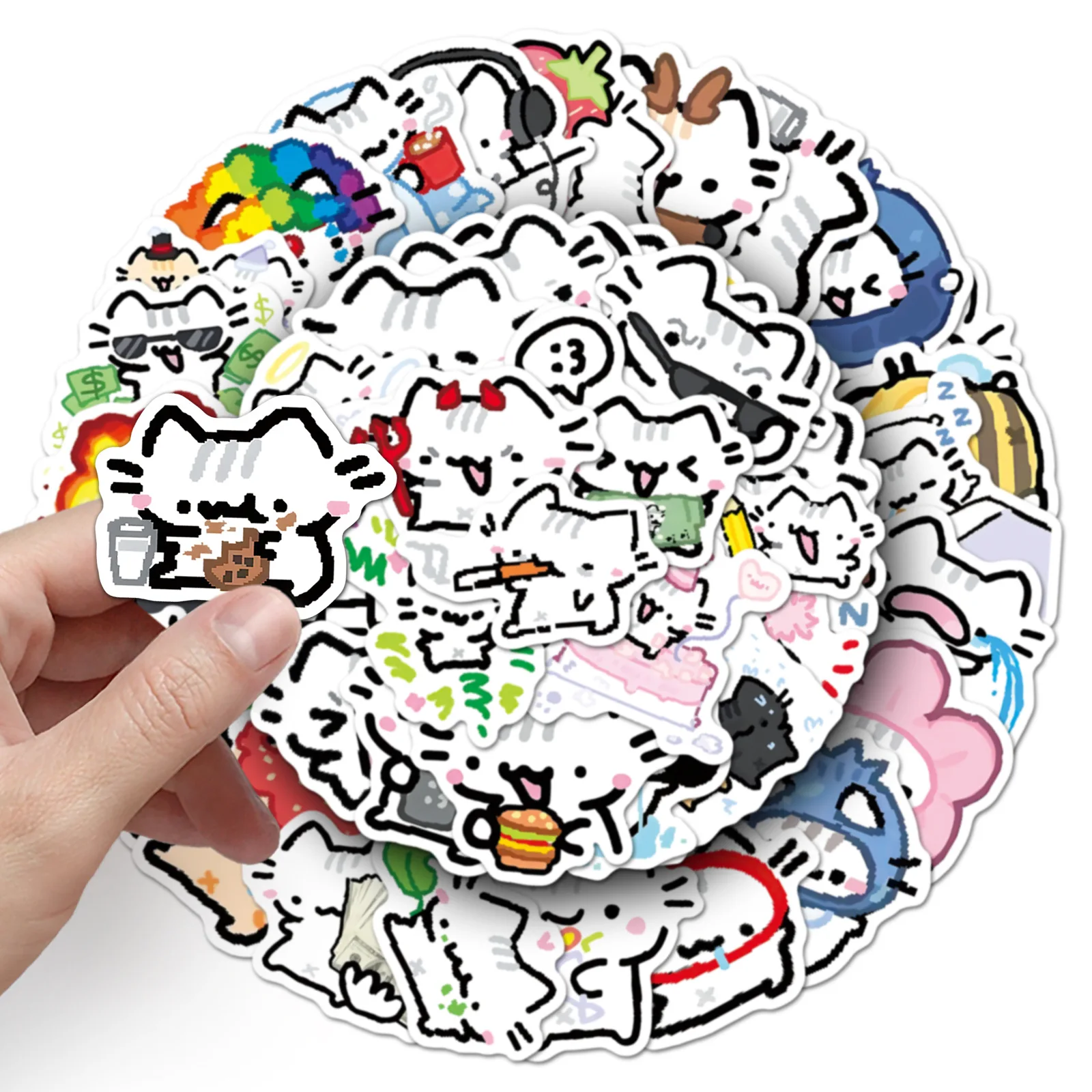 50 Stück Niedliche Basil-Kätzchen ‌   Graffiti-Aufkleber Kawaii Katzen-Cartoon-Dekor DIY Gepäck Handy Gitarre Scrapbook Tasse Klassisches Kinderspielzeug