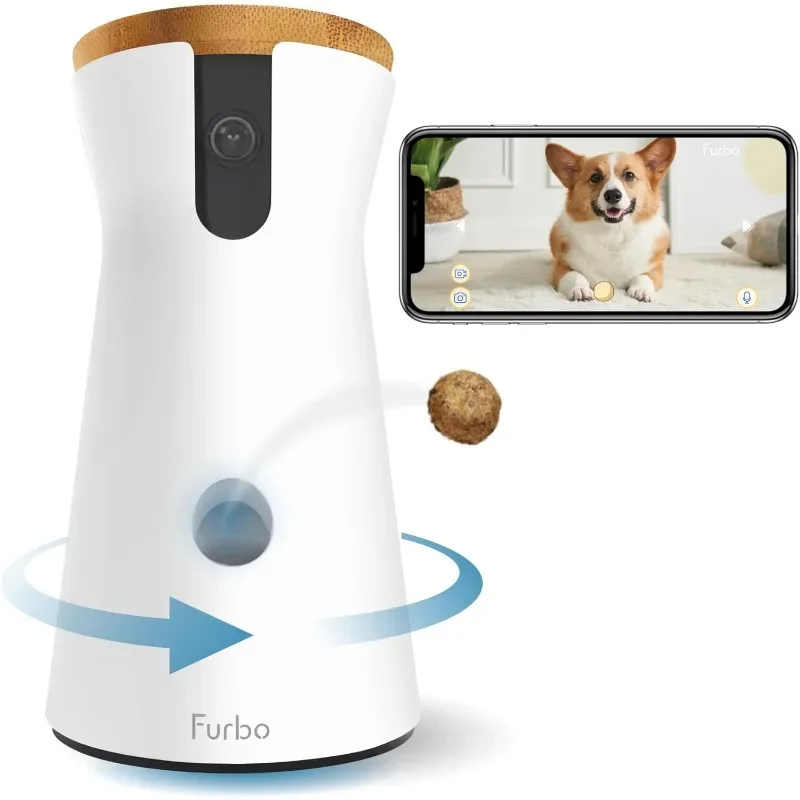 Home Security Camera with Barking Alerts, Rotating Pet Treat Camera with Phone App