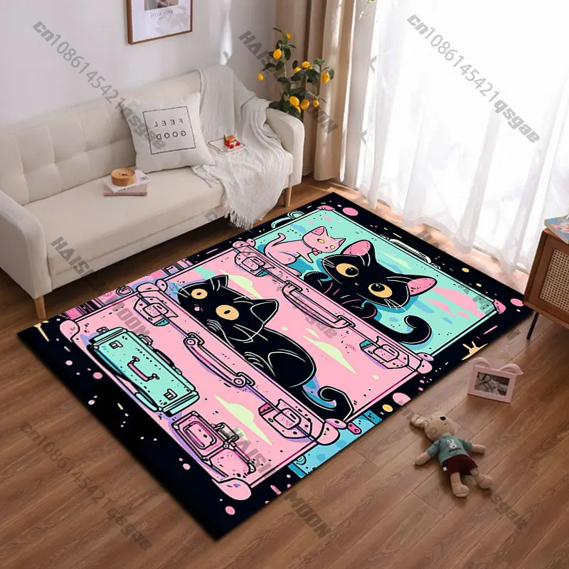 Playful cats inside colorful suitcases carpet Yoga living room room decor children's crawling mat doormat area rug