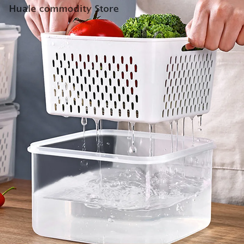 Refrigerator Storage Box Fridge Organizer Fresh Vegetable Fruit Boxes Drain Basket Storage Containers Pantry Kitchen Organizer