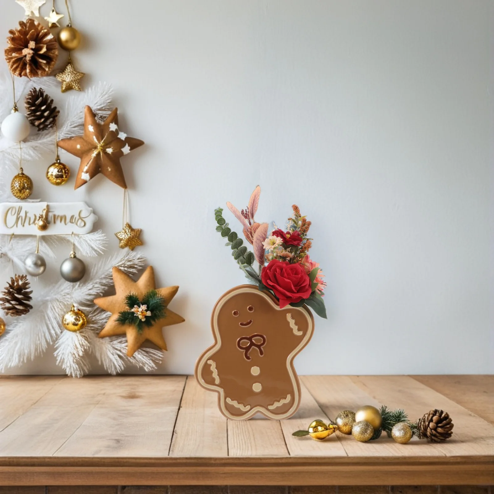 

Ceramic Gingerbread Man Vase Vintage Holiday Flower Vase Christmas Table Decorations Festive Ceramic Holiday Decor