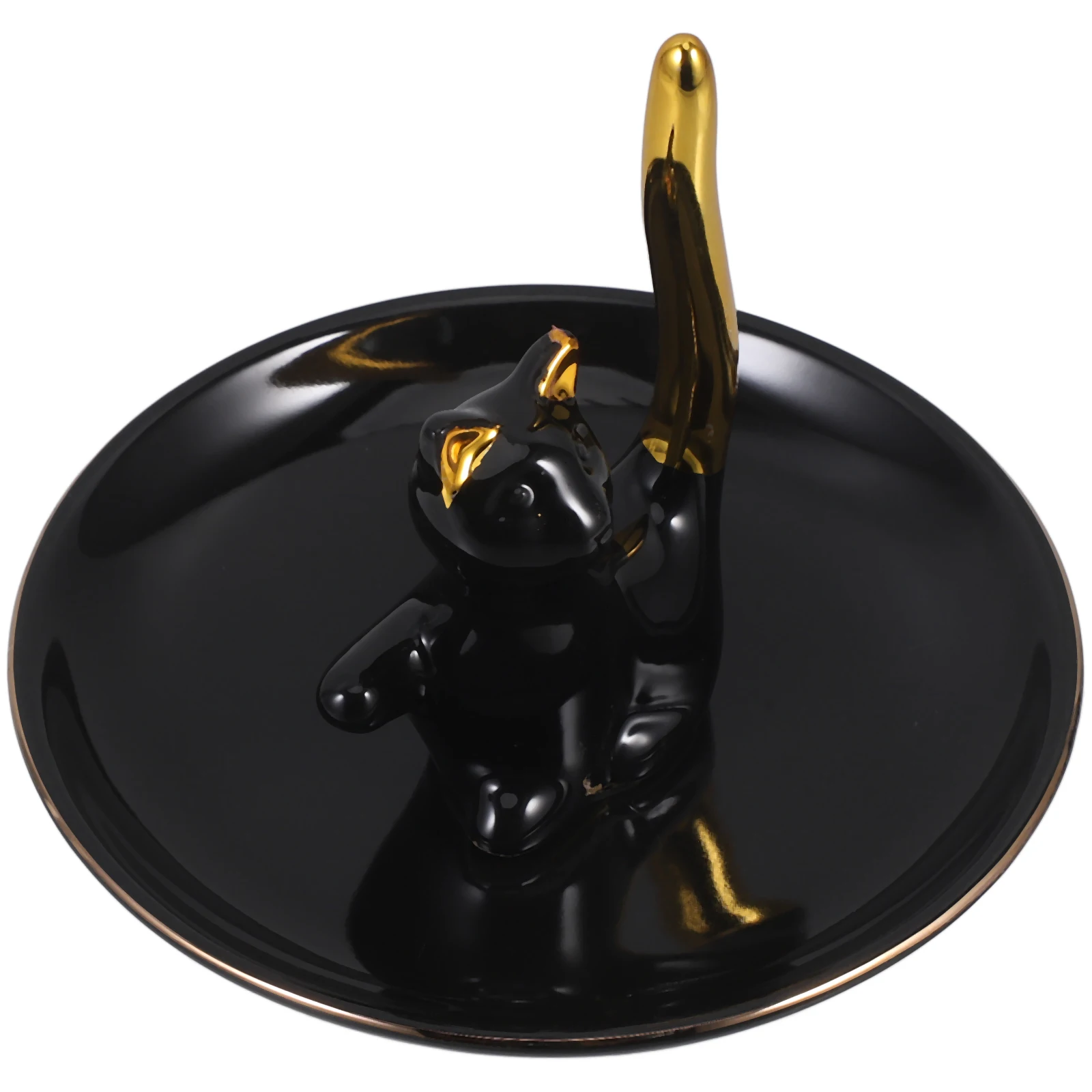 

Cute Key Storage Ceramic Kitten Tray Black Cat Statue Ring Holder Jewelry Organizer Trinket Dish Desk Accessory Home Decor