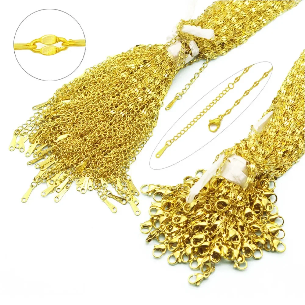 Wholesale 1.5mm Stainless Steel Necklace Rope 50+5cm Gold Color Stainless Steel Necklaces Cuban Link Chains Women Jewelries