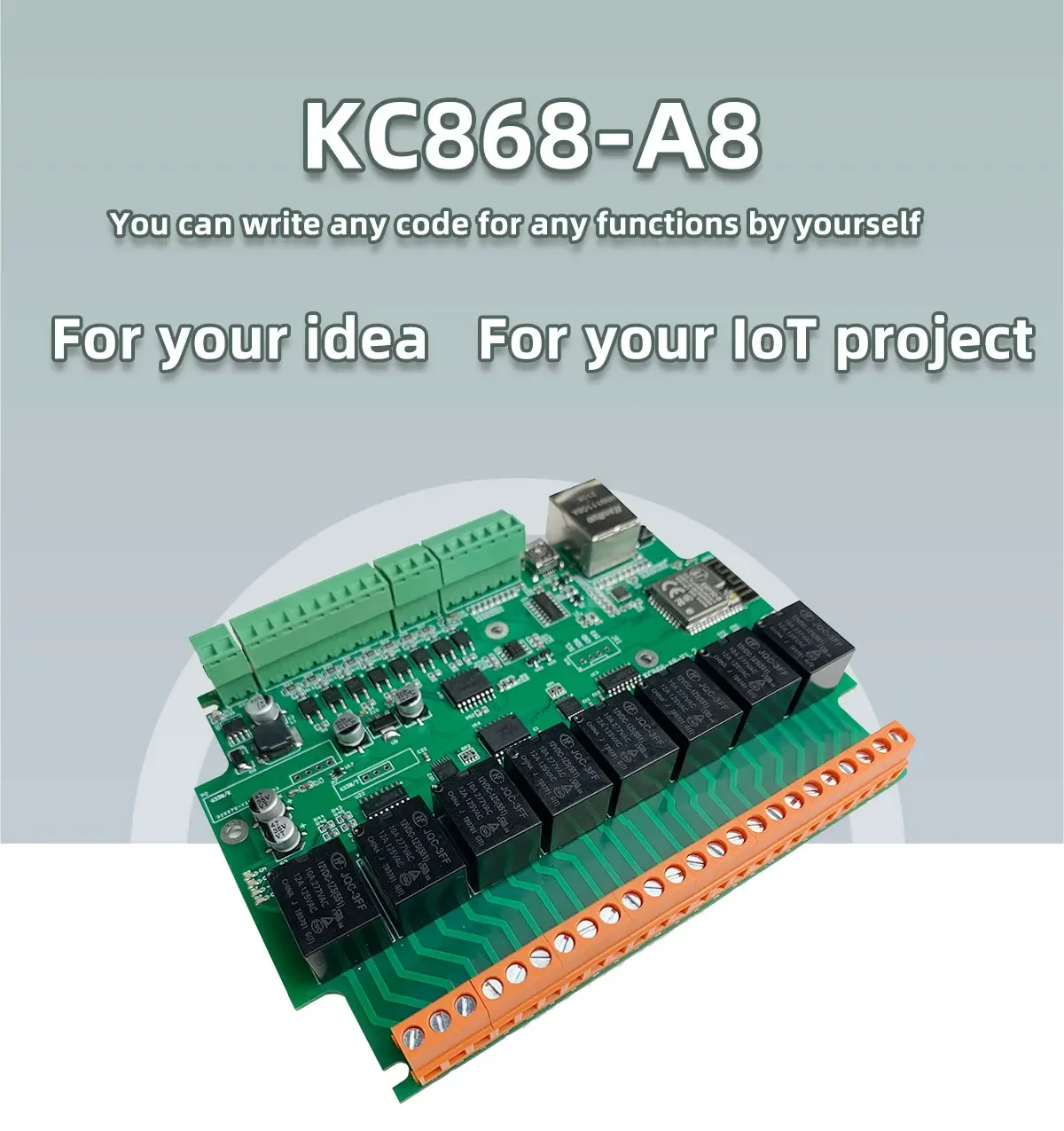 Kincony KC868-A8 ESP32 Wifi/Ethernet RS232 USB Relay Module ADC DAC R F 433M Temperature Arduino IDE For Smart Home MQTT