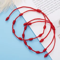 2PCS/SET Handmade 7 Knots Red String Bracelet for Lover Protection Lucky Amulet Woven Bangle for Women Men Summer Jewelry Gift