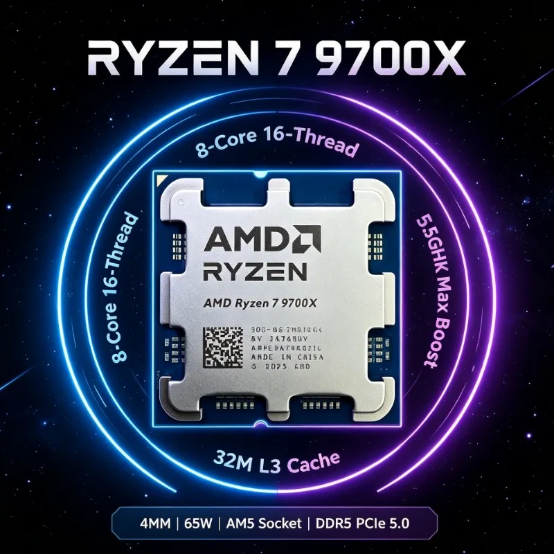 AMD Ryzen7 9700X Socket AM5 Desktop CPU 8‑Core 16‑Thread 4NM 32M L3 65W TDP DDR5 PCIe5.0 without fan