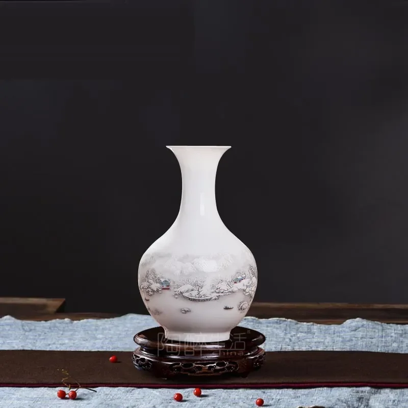 for Jingdezhen Handmade Ceramic Vase Water Cultivator Snow View Flower Insert Home Decoration Chinese Ornament Wholesale