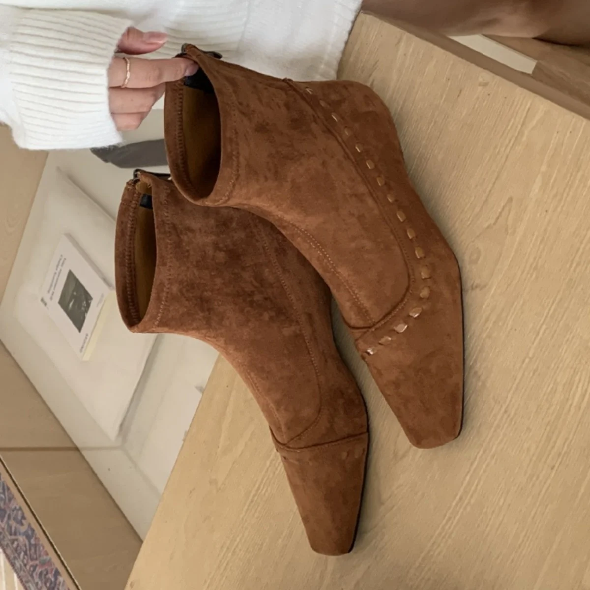 

Punk Sle ort Boots round Head Square Head Slope Heel Mid-Calf Faion Boots Winter Season Low Heel Zipper Closure Rubber ...