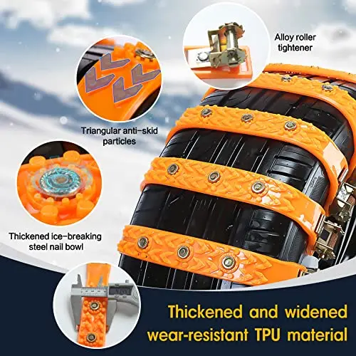 

14-Pack Orange TPU Winter Tire Chains With Steel Studs For Cars, Trucks, SUVs — 165–245mm Width, Non-Metallic Anti-Slip